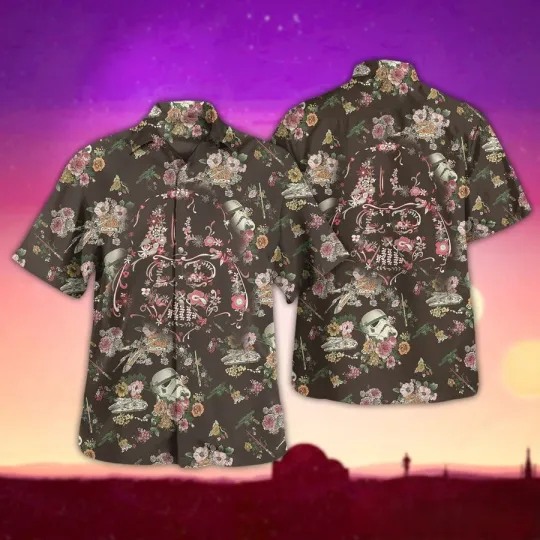 Discover Disney Star Wars Flowered Skull Brown Hawaiian Shirt
