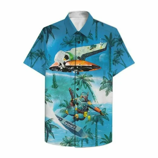 Discover Disney Star Wars Mandalorian Surfing On The Beach Aloha Hawaiian Shirt