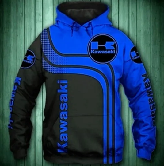 Discover Kawasaki Hoodie 3D Team Racing All Over Printed For Gift Hot Trend Blue
