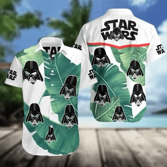 Discover Disney Star Wars Darth Vader Heads Silhouette Pattern White Hawaiian Shirt