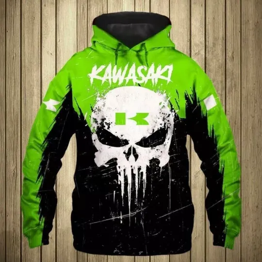 Discover Kawasaki Hoodie 3D Team Racing All Over Printed For Gift Lovely Green New
