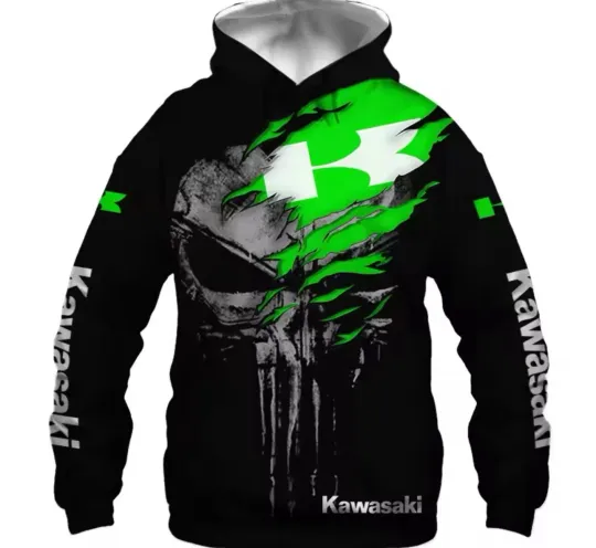 Discover Kawasaki hoodie size 2Xl men’s new Green Black Logo Sweatshirt New Double Sided