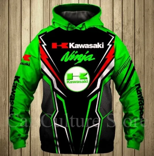Discover Kawasaki Hoodie 3D F1 Teem Motobike All Over Printed For Gift Full Size Green