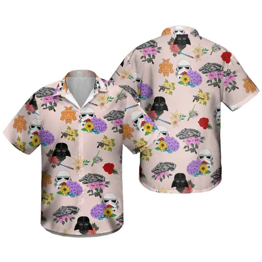 Discover Disney Star Wars Floral Tropical Aloha Pink Hawaiian Shirt