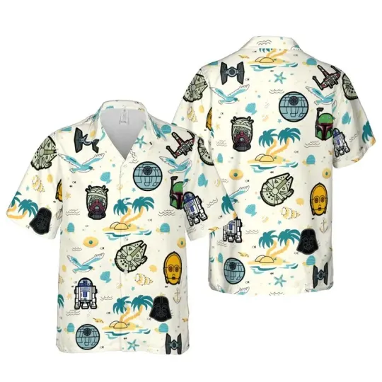 Discover Disney Star Wars Symbols Tropical Aloha Retro Cream Hawaiian Shirt