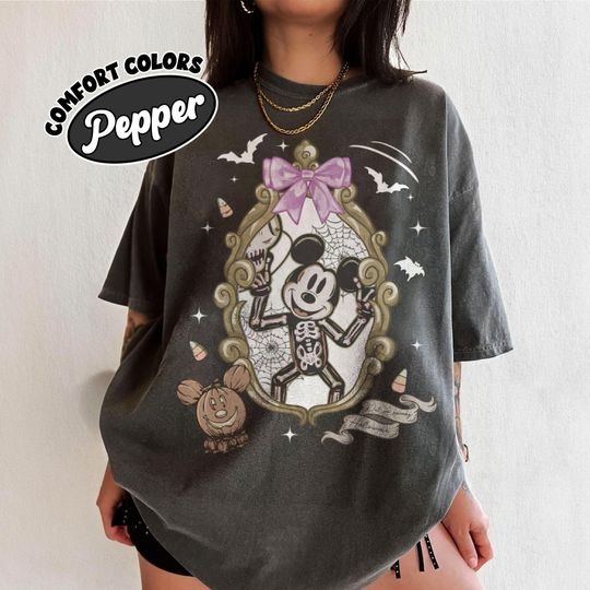 Discover Retro Comfort Color Spooky Mickey Skeleton Halloween Shirts, Mickey Skeleton Coquette Shirts, Disney Trip Halloween 2025, Halloween Shirts