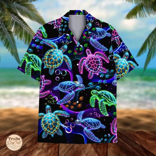 Discover Neon Sea Turtle Hawaiian Shirt Aloha Summer Beach