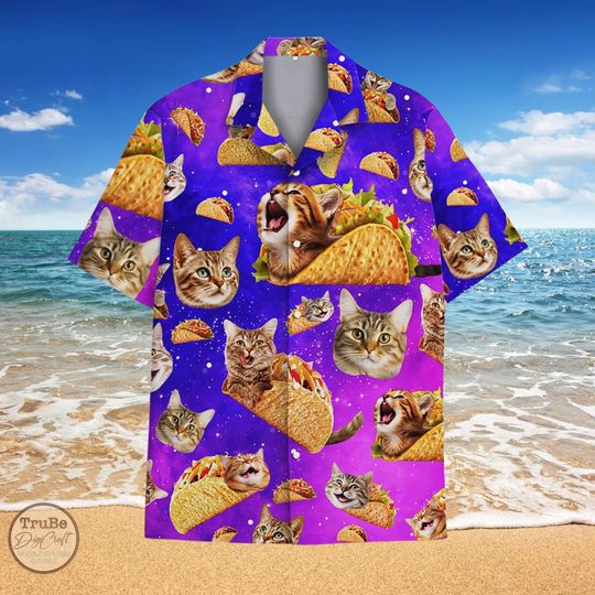 Taco Cat Galaxy Hawaiian Shirt Summer Beach Button Down