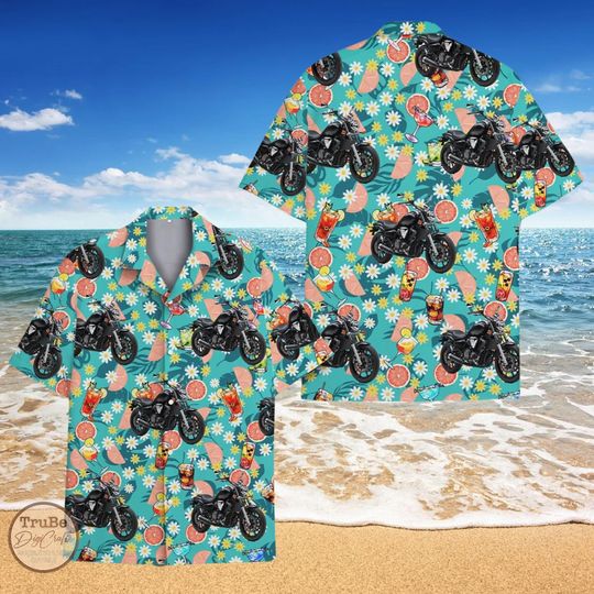 Tropical Motorcycle Hawaiian Shirt - Summer Aloha Vacation Gift