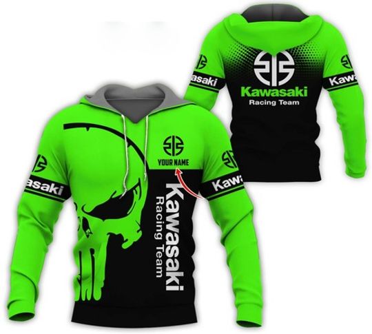 Discover Personalized Name Kawasaki Racing Team 3D All Over Printed Hoodie, Size Xs-5Xl