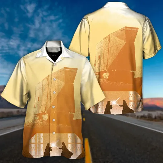 Disney Star Wars Darth Vader Battle Aloha Lemon Yellow Hawaiian Shirt