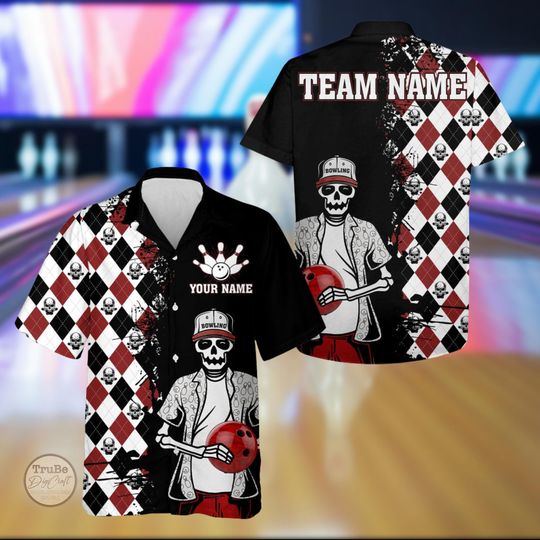 Discover Personalized Skull Bowling Hawaii Shirt, Custom Bowling Team Name Aloha Shirt