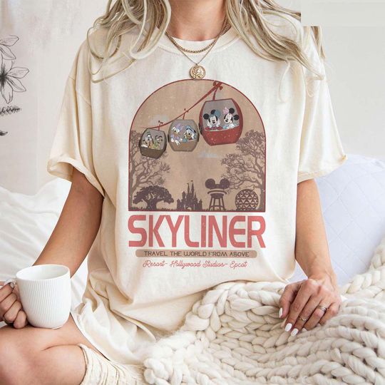 Discover Vintage Mickey and Friends Skyliner Travel The World From Above Walt Comfort Colors Shirt, Epcot Disney Washed Tee, Walt Disney World Trip