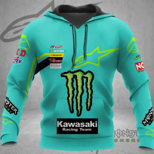 Discover Kawasaki Racing Hoodie, Monster Motocross Racing Team Sweatshirt