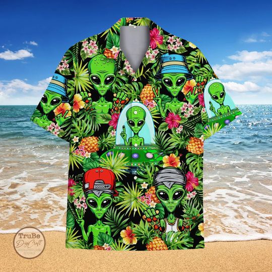Tropical Alien Hawaiian Shirt, Galaxy Space Aloha Shirt
