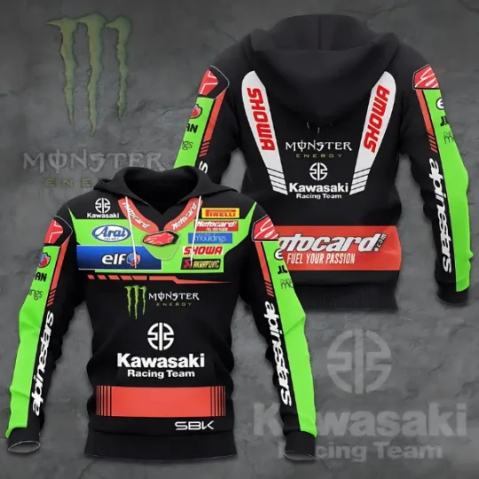 Discover Kawasaki Men hoodie, Monster Motocross Racing Team Sweatshirt