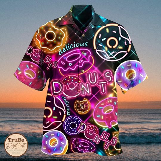 Discover Neon Donut Hawaiian Shirt Summer Beach Button Down