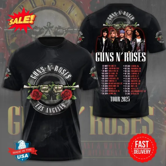 Guns N'Roses 2025 Live Tour 3D Shirt – Rock Band Merch