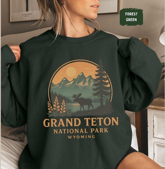 Discover Retro Grand Teton National Park Sweatshirt, Vintage Nature Lover Gift, Mountain Hiking Jumper Sweatshirt, Outdoor Adventure Apparel