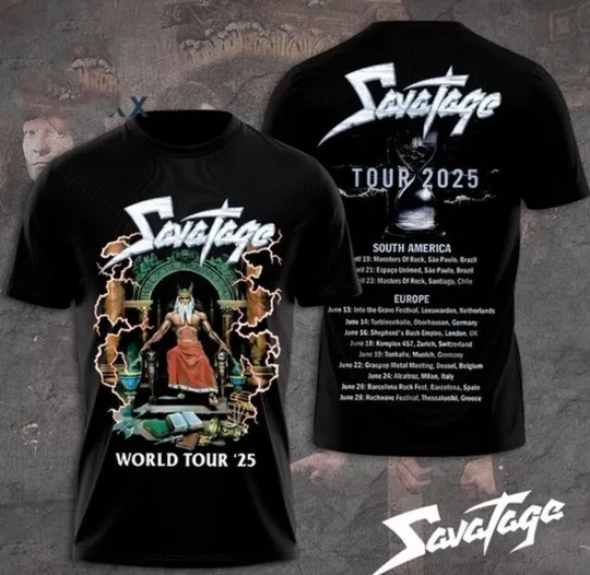 Discover Savatage World Tour 2025 3D T-Shirt Gift For Fans All Sizes