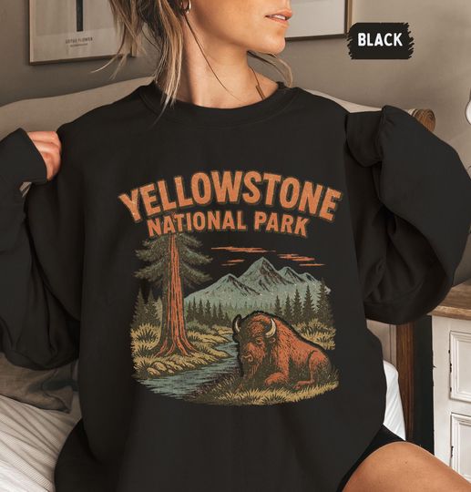 Discover Vintage YStone National Park Bison Sweatshirt, Nature Lover Gift, Outdoor Adventure Apparel