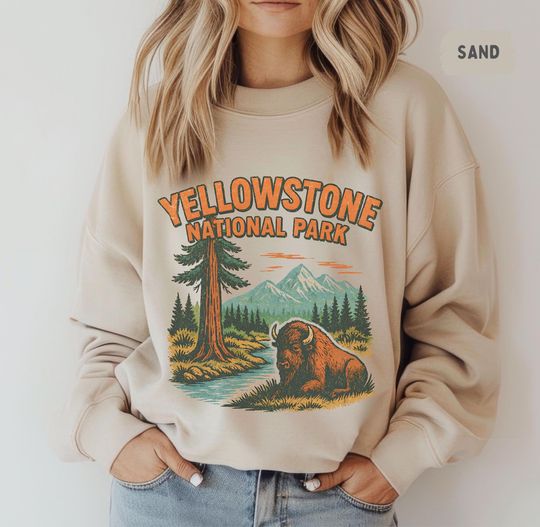 Discover Vintage YStone National Park Bison Sweatshirt, Nature Lover Gift, Outdoor Adventure Apparel