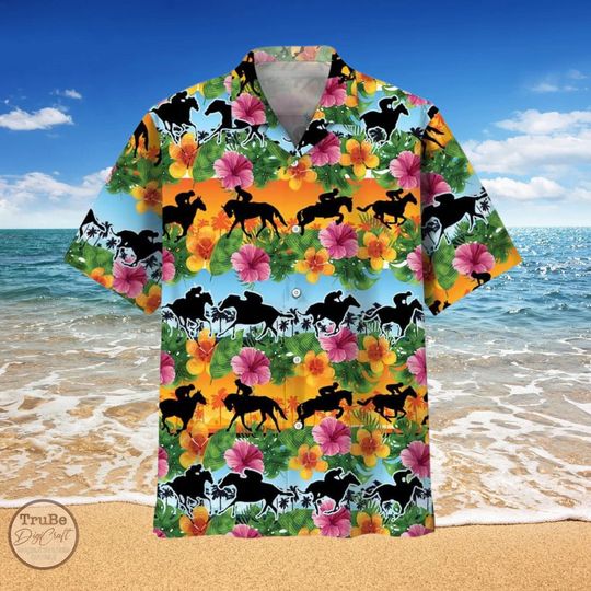 Discover Tropical Horse Racing Aloha Shirt - Summer Hawaiian Sport Shirt