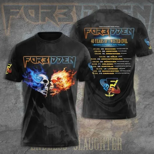 Discover Forbidden Band 40 Years Of Twisted Evil 2025 European Tour 3D T-Shirt