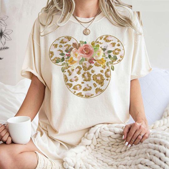 Discover Disney Floral Shirt, Disney Ears Shirt, Floral Disney Shirt, Disney Shirt, Minnie T-Shirt, Floral Shirt, Disney Leopard Design Shirt
