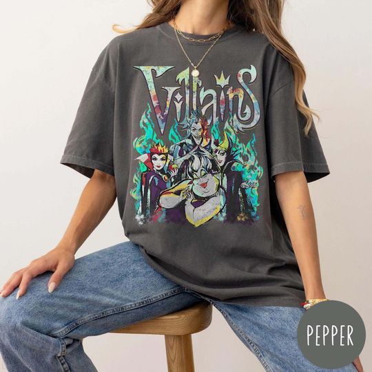 Discover Retro Disney Villains Characters Maleficent Ursula Evil Queen Hades Shirt, WDW Unisex T-shirt Family Birthday Gift Adult Kids Toddler Tee