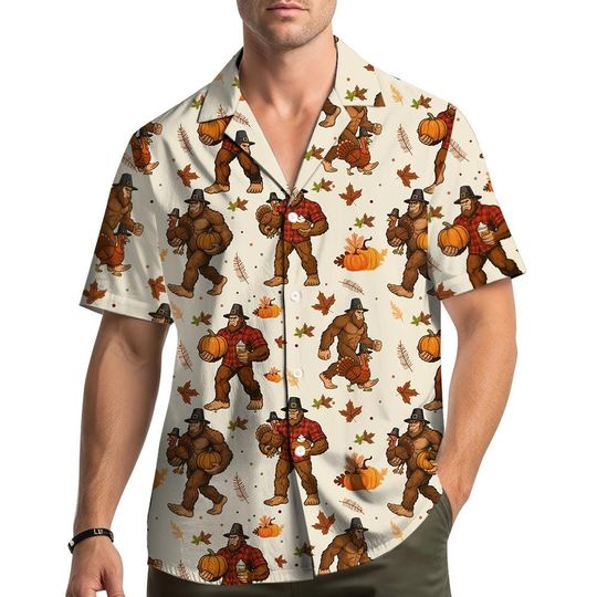 Discover Bigfoot Turkey Hawaiian Shirt for Men Women Youth, Thanksgiving Pumpkin Autumn