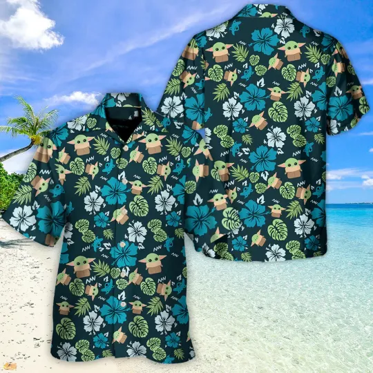 Discover Disney Star Wars Grogu Baby Yoda Tropical Lea Hawaiian Shirt Summer Beach Aloha