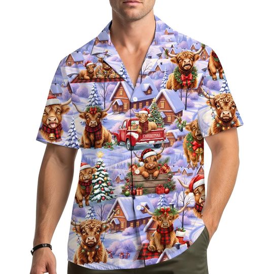 Discover Christmas Cow Hawaiian Shirt for Men Women Youth, Santa Cow Print Holiday Farm Animal Shirt