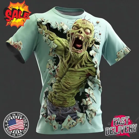 Discover Halloween Men_s Optical Illusion Zombies Horror Party 3D T-Shirt