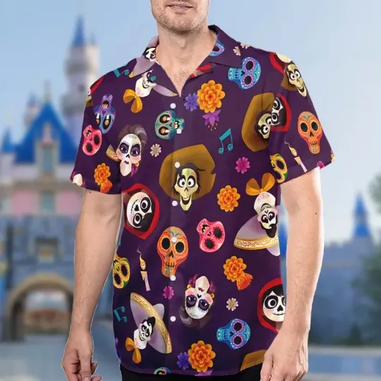 Discover Disney Coco Family Magic Kingdom Purple Hawaiian Shirt