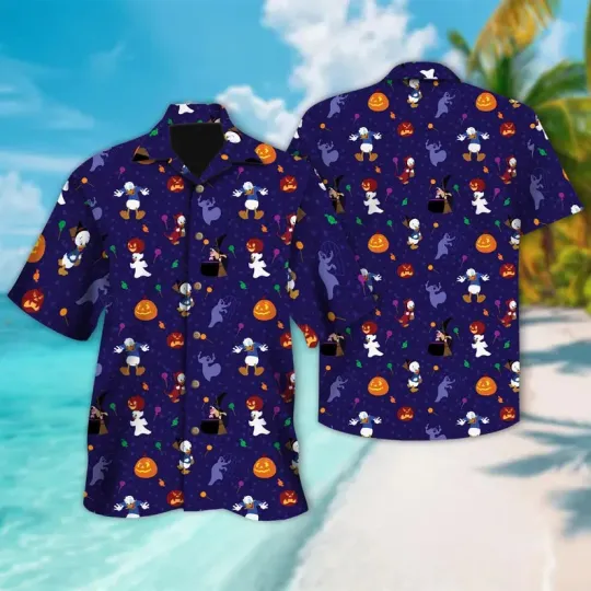 Discover Disney Donald Duck Spooky Halloween Huey Dewey And Louie Purple Hawaiian Shirt