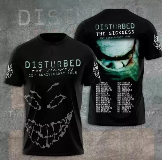 Discover Disturbed Band The Sickness 2025 Concert Full Size 3D T Shirt