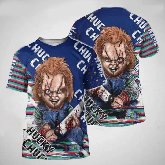 Personalized Halloween Horror Chucky Doll Wanna Play Tshirt 3D Printed