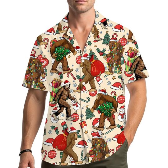 Discover Funny Bigfoot Christmas Hawaiian Shirt for Men Women Youth, Winter Holiday Party Outfit