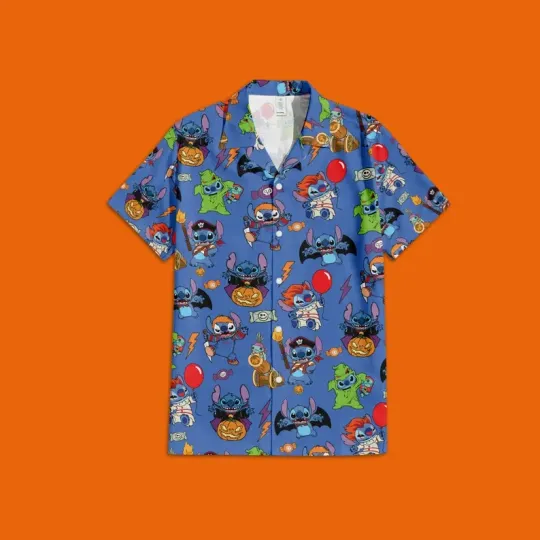 Discover Disney Lilo & Stitch Boo Halloween Blue Hawaiian Shirt