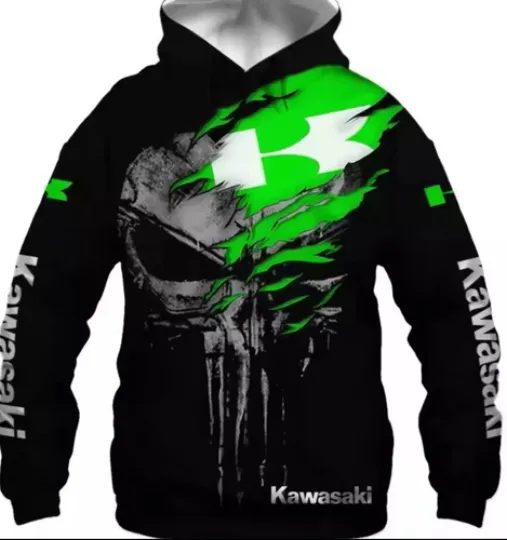 Discover Kawassakii hoodie men’s new Green Black Logo Sweatshirt New Double Sided
