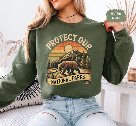Retro National Parks Sweatshirt, Vintage Nature Jumper, Outdoor Hike Sweatshirt, Eco-Friendly Camping Pullover, Protect Wildlife Gift
