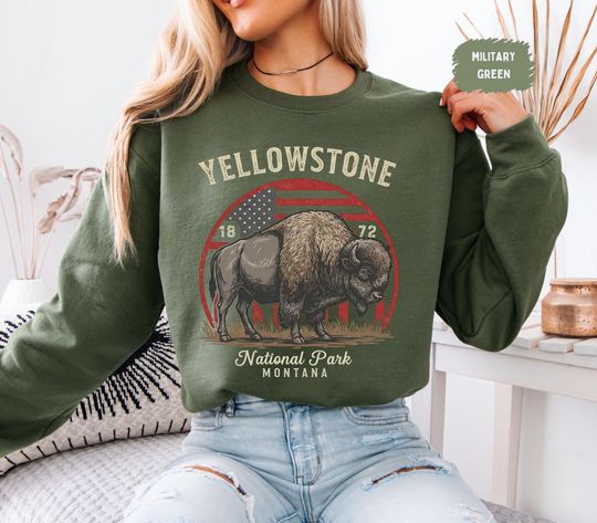 Discover Retro YStone National Park Sweatshirt, Vintage Western Crewneck, Bison Unisex Outdoor Apparel, Hiking Adventure Jumper, Gift for Nature