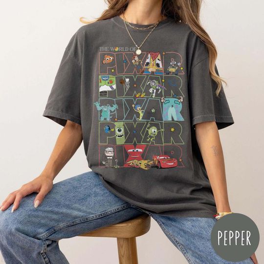 Discover Vintage The World of Pixar T-shirt, Disneyland Pixar Fest 2025 Shirt, Meet me at Pixar Pier Disney Pixar Characters, Disneyland Trip Shirt