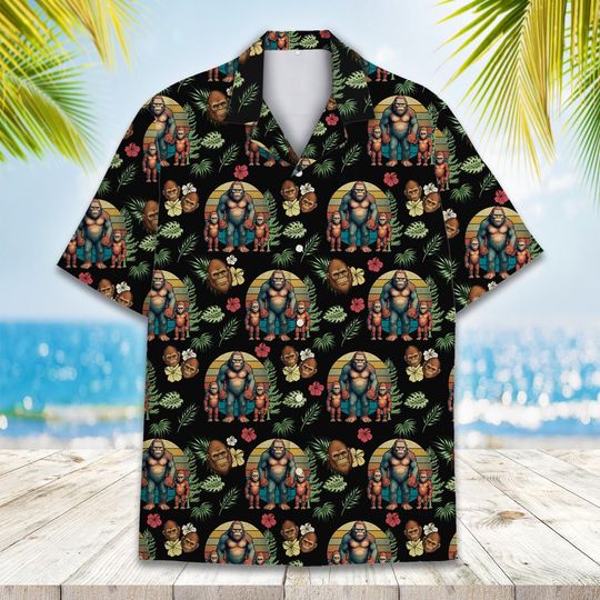 Discover Vintage Bigfoot Hawaiian Shirt for Men and Women, Retro Summer Beach Shirt
