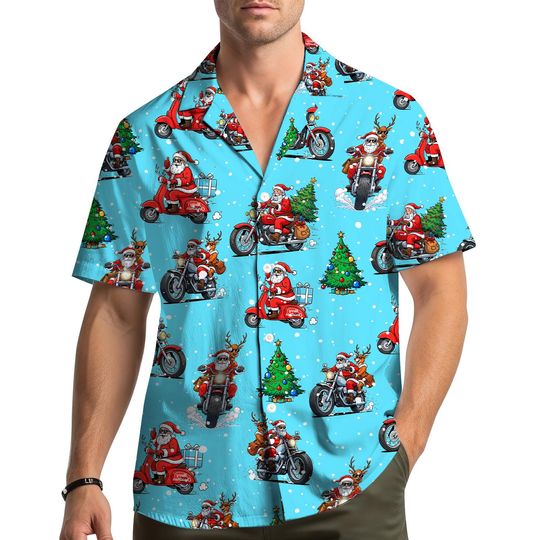 Discover Santa Motorcycle Hawaiian Shirt for Men Women Youth,Biker Santa Holiday Shirt