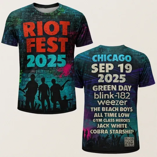 Discover Riot Fest 2025 Chicago Green Day B182 Weezer Band Shirt 3D
