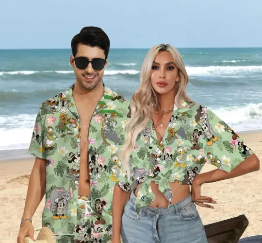 Discover Disney Mickey Safari Trip Jungle Cruise Green Hawaiian Shirt