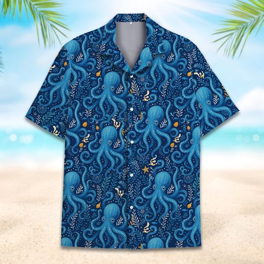 Octopus Hawaiian Shirt Men Women Youth Short Sleeve Nautical Marine Life Print