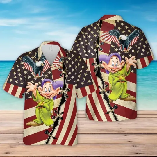 Discover Disney Patriotic Dopey Dwarf US Flag Cool USA Summer Aloha Hawaiian Shirt